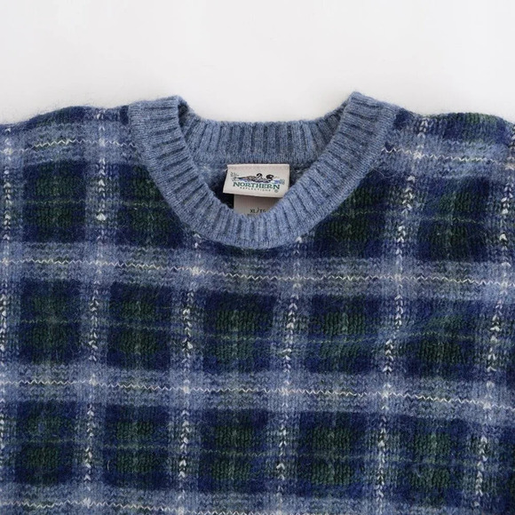 Vintage Northern Reflections Navy &  Blue Checker 48% Wool Crewneck Sweater XL - Picture 12 of 14